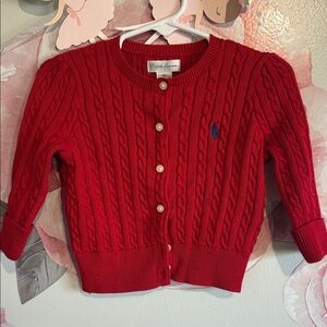 Ralph Lauren Red Knit Cardigan with Blue Logo